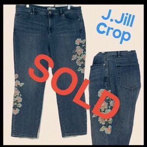 J. Jill Blue Cropped Jeans w/ Floral Embroidery.